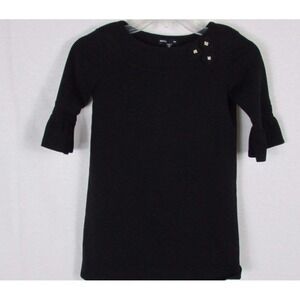 Girl's Gap kids 8 Black Dress cotton knit ruffle sleeves flower accent outlet